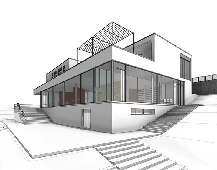 Architectural perspective sketch of a modern villa